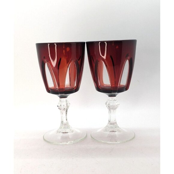 CRISTAL D'ARQUES DURAND Gothic Red Cordial Wine Glass Set of 4 Ruby Crystal 3 oz - Picture 3 of 7